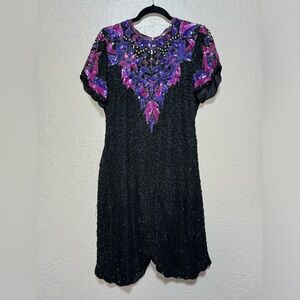 Leslie Fay Sequin Evening Dress Size 10 Silk Open Back